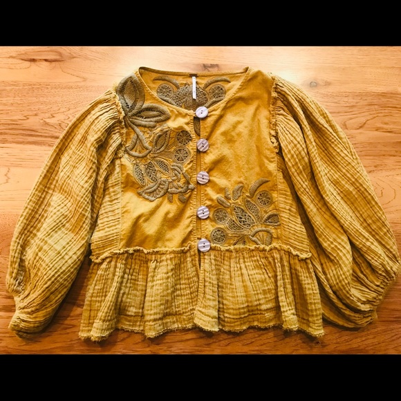 Free People Tops - Free people mustard yellow blouse Peplum Boho